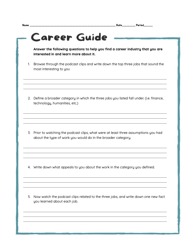 Career Guide worksheet